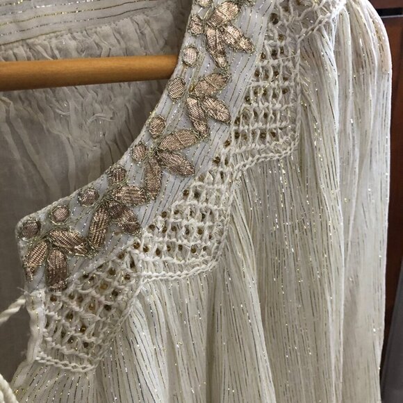 RAGA x Anthropologie Gold Metallic Bohemian Top Blouse XS - Picture 2 of 9